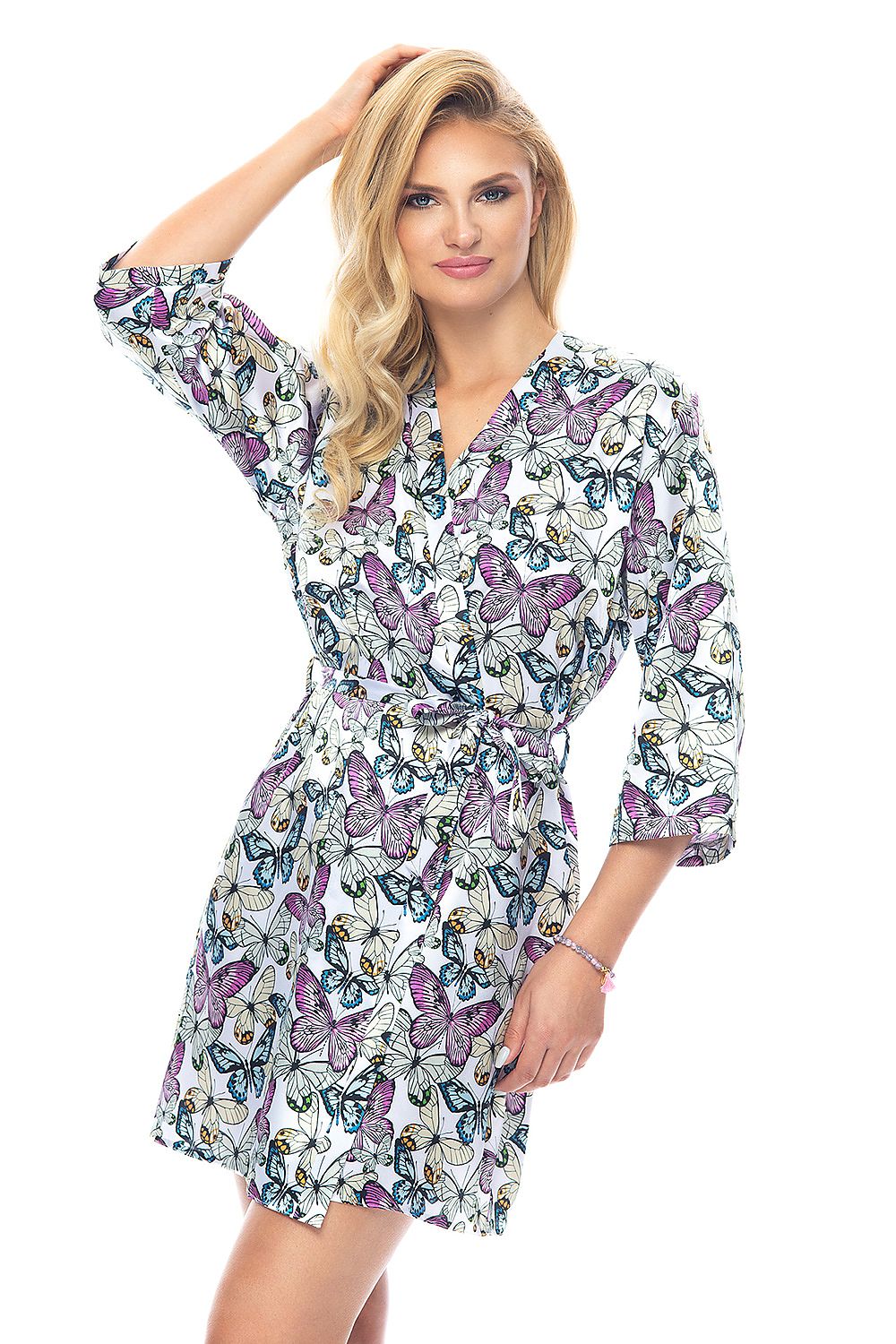 White Butterfly Satin Robe | Short Wrap Dressing Gown – Satin London