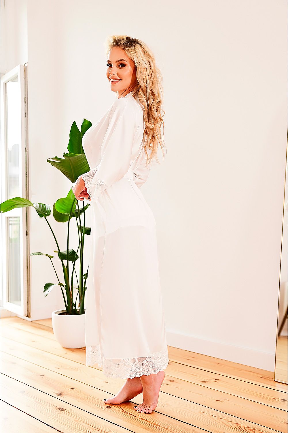 White Dressing Robe White Satin Lace Bridal Robe | Long Dressing Gown – Satin London